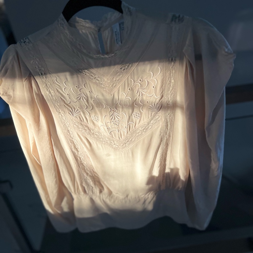 &OtherStories Elegant Embroidered Puff-Sleeve Cream Women's Top (Size XS) - Picture 5 of 6